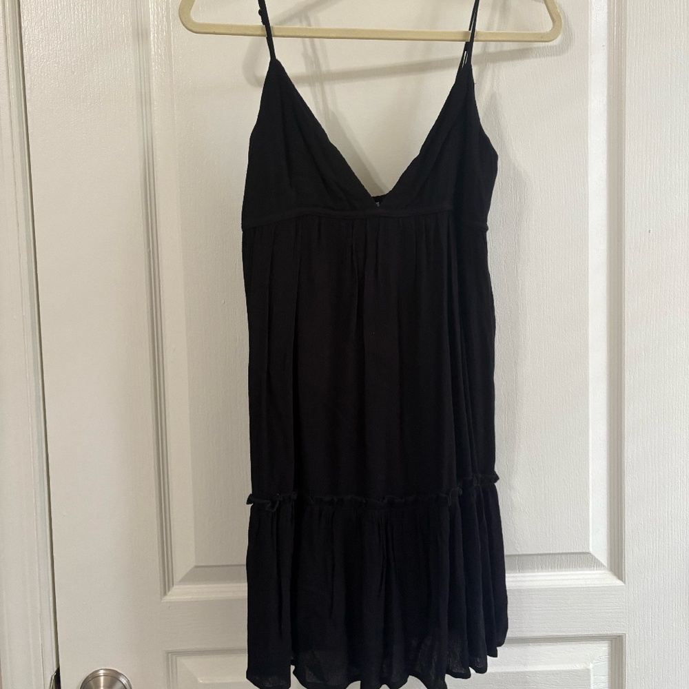 Black V-Neck Spaghetti Strap Mini Dress